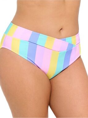 Ninety -Nine Sherbet Stripes High-Waist Cheeky Swim Bottoms. 
Size 2X